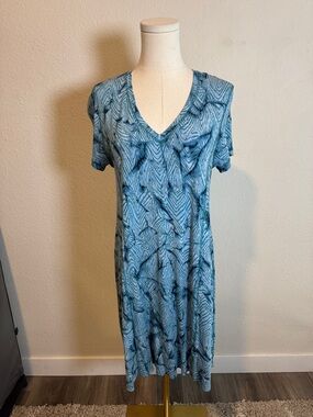 NWOT Dunia V-Neck Abstract Blue Mini Dress szie Medium